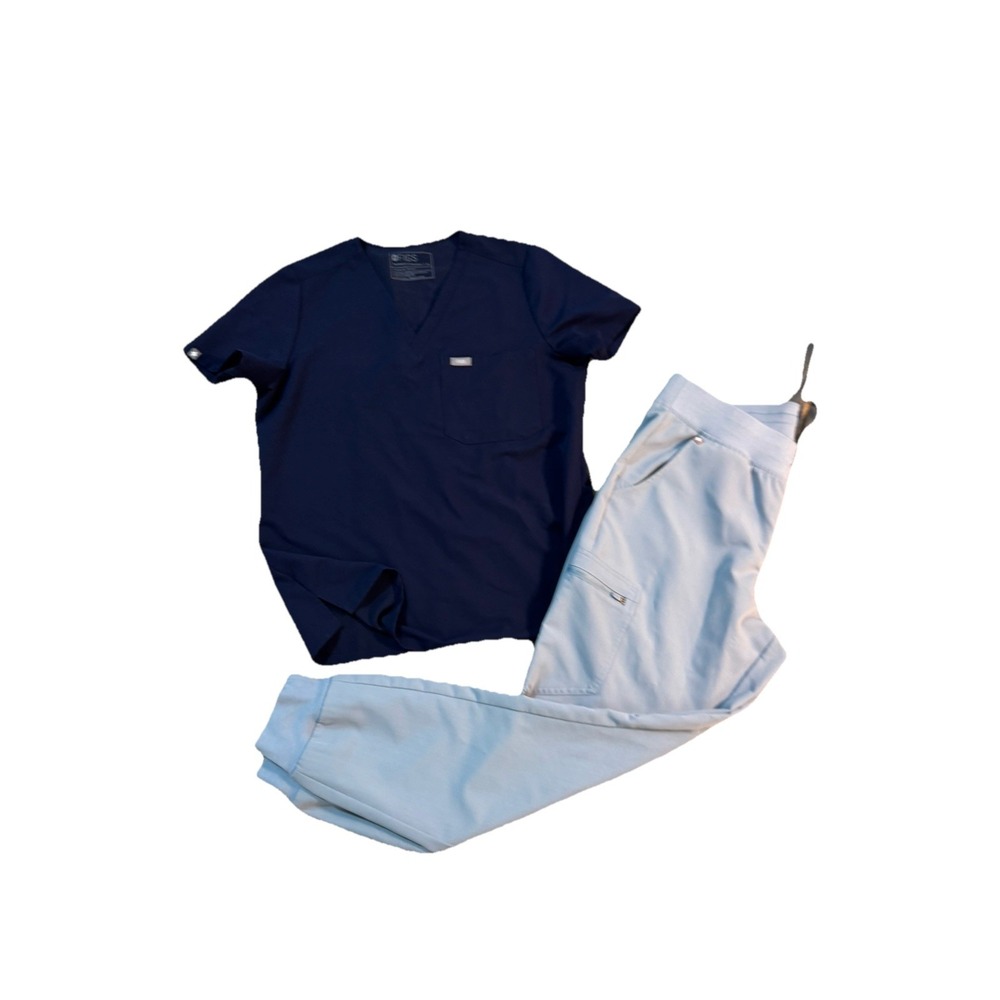 FIGS Technical Women Catarina Top M  & Zamora Jogger Pants‎ L Navy & Blue Scrubs